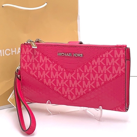 Michael Kors Large Double Zip Wristlet 
Smartphone Case Wallet Electric Pink - Picture 1 of 13